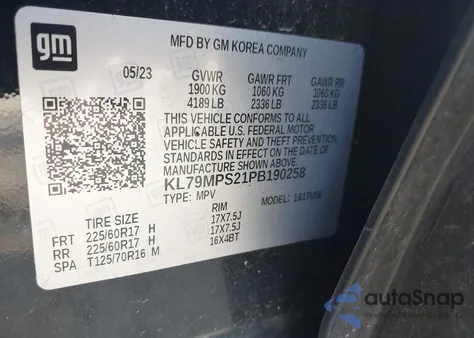 2023 Chevrolet Trailblazer Fwd Lt from USA, damaged, VIN KL79MPS21PB190258